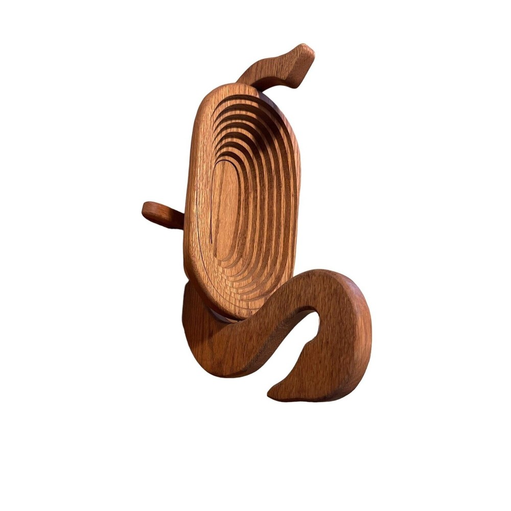 Vintage Collapsible Spiral Cut Wooden Basket or Trivet in the Shape of a Goose - Picture 4 of 8